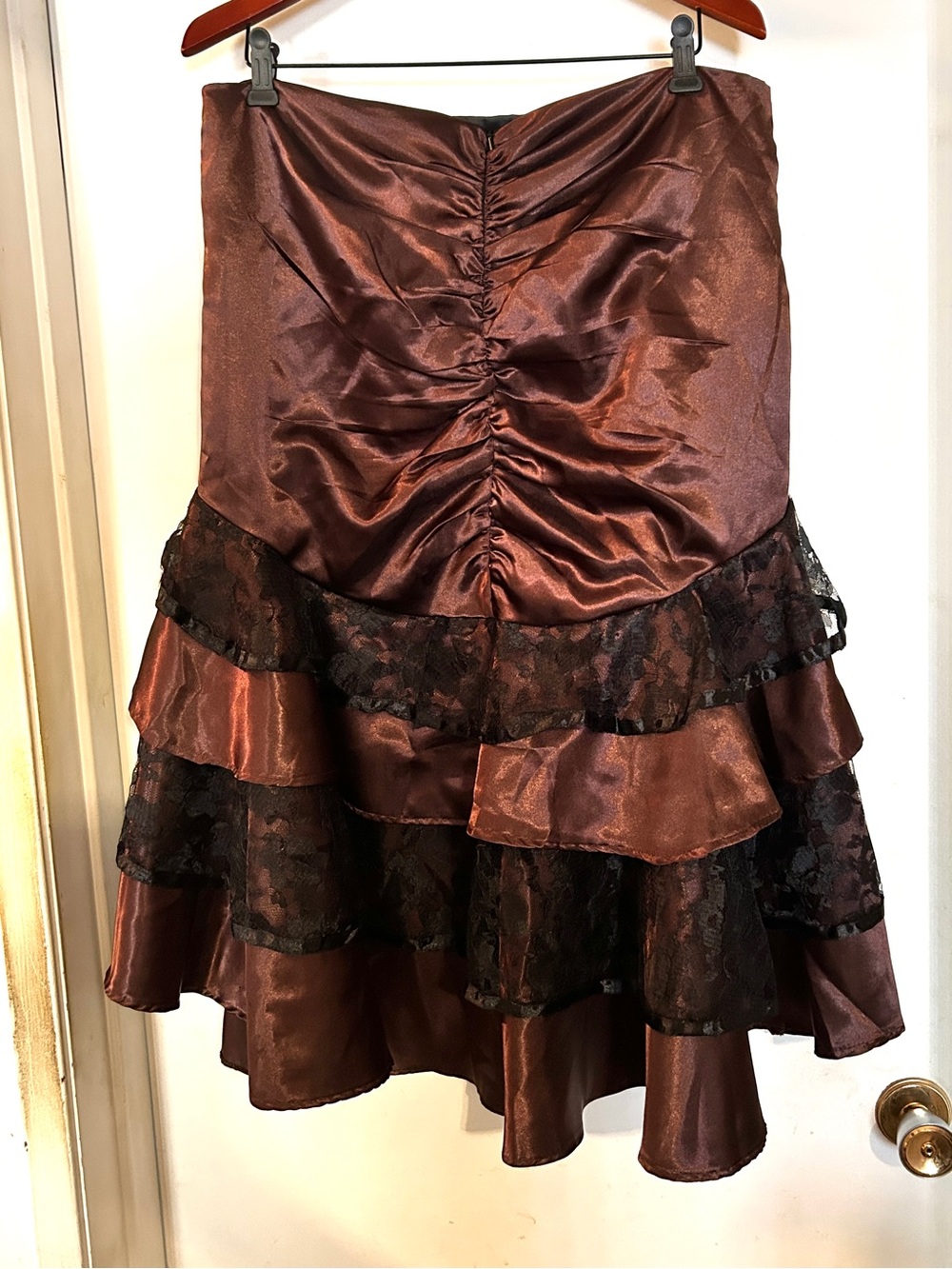 Burleska Steampunk Brown Satin & Black High-Low Lace Skirt - Picture 2 of 3